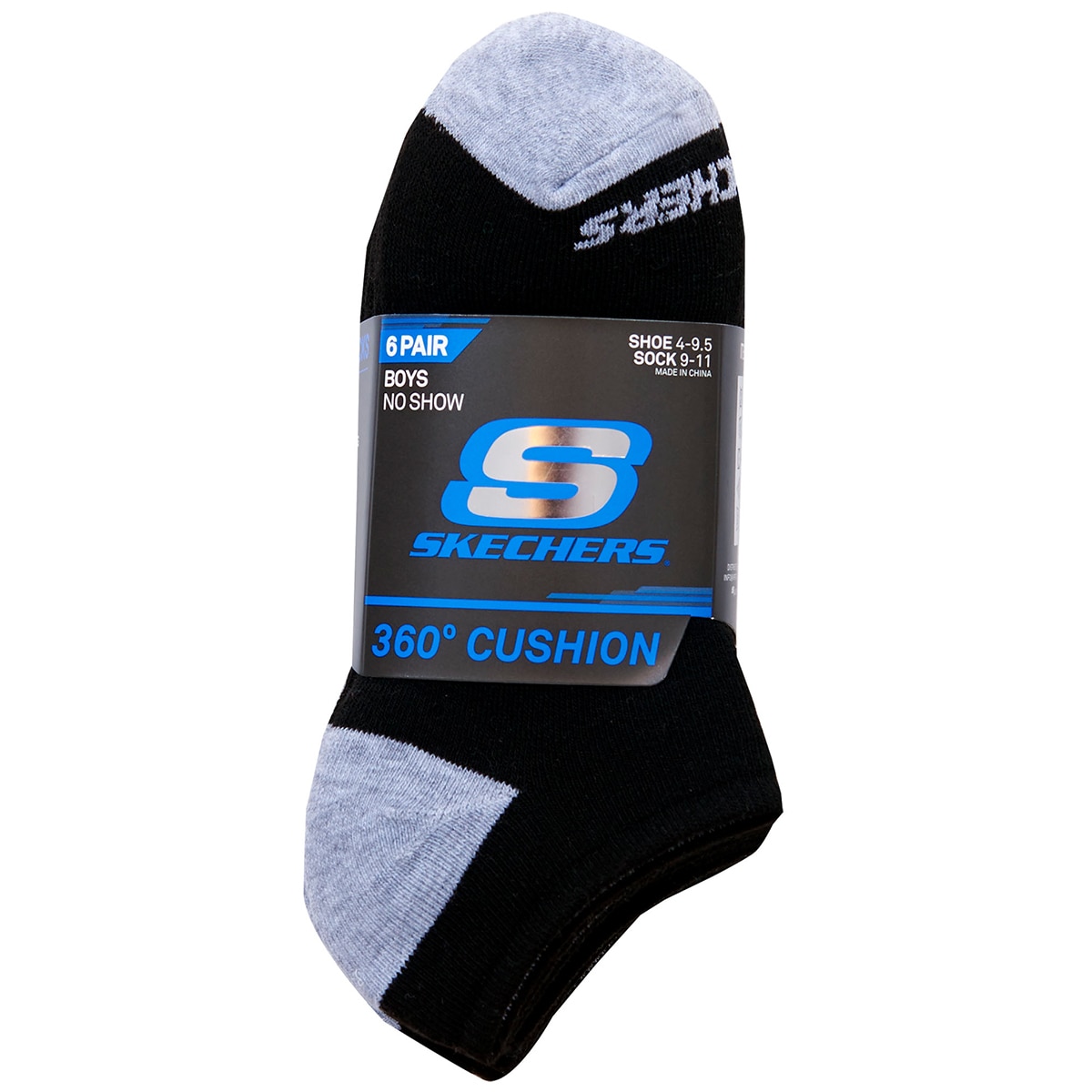 Skechers Boys' No Show Socks 6pk Black & Grey