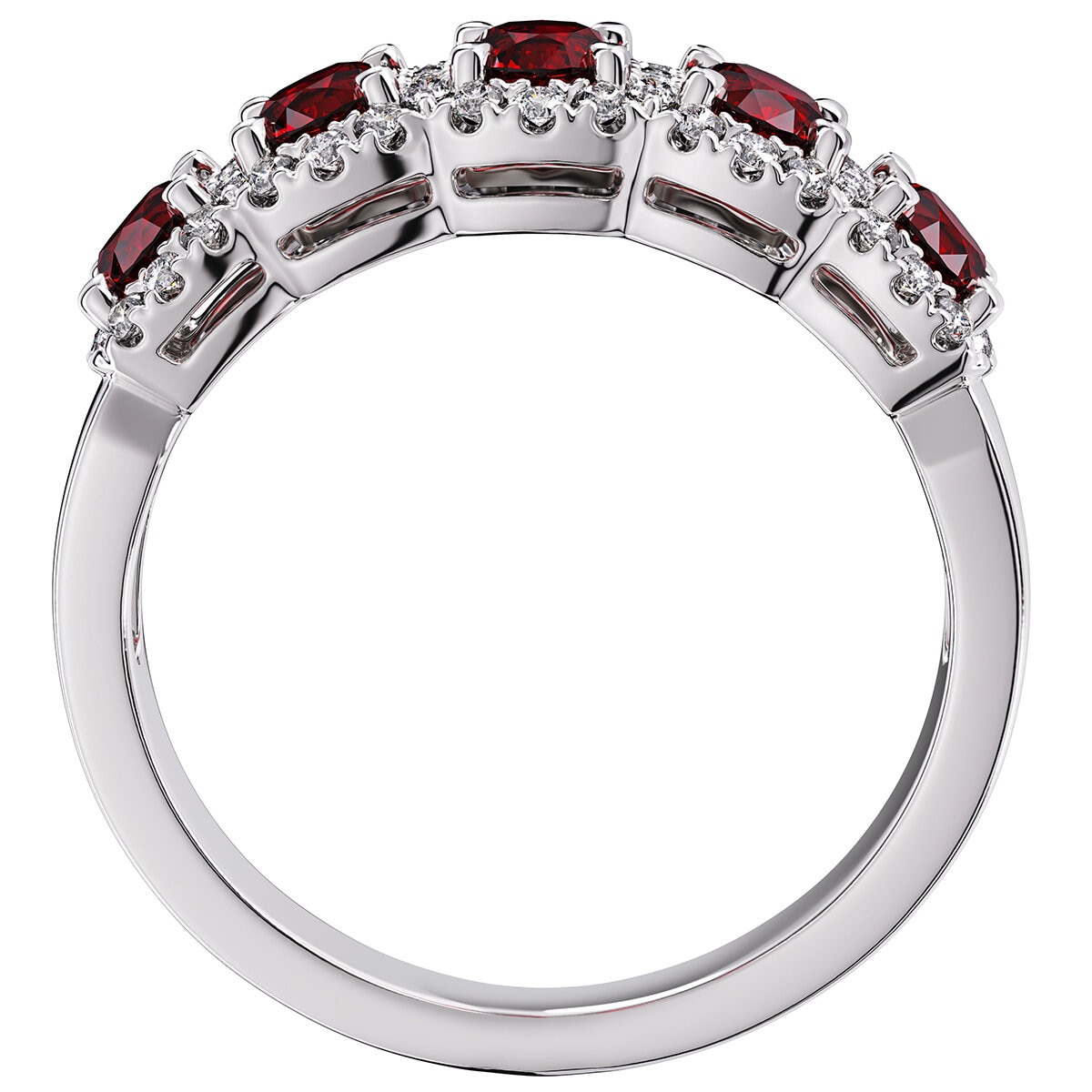 18KT White Gold 0.23ctw Diamond 5 Ruby Stone Ring