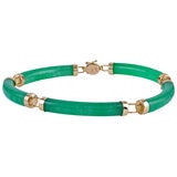 14KT Yellow Gold Green Jade Bracelet