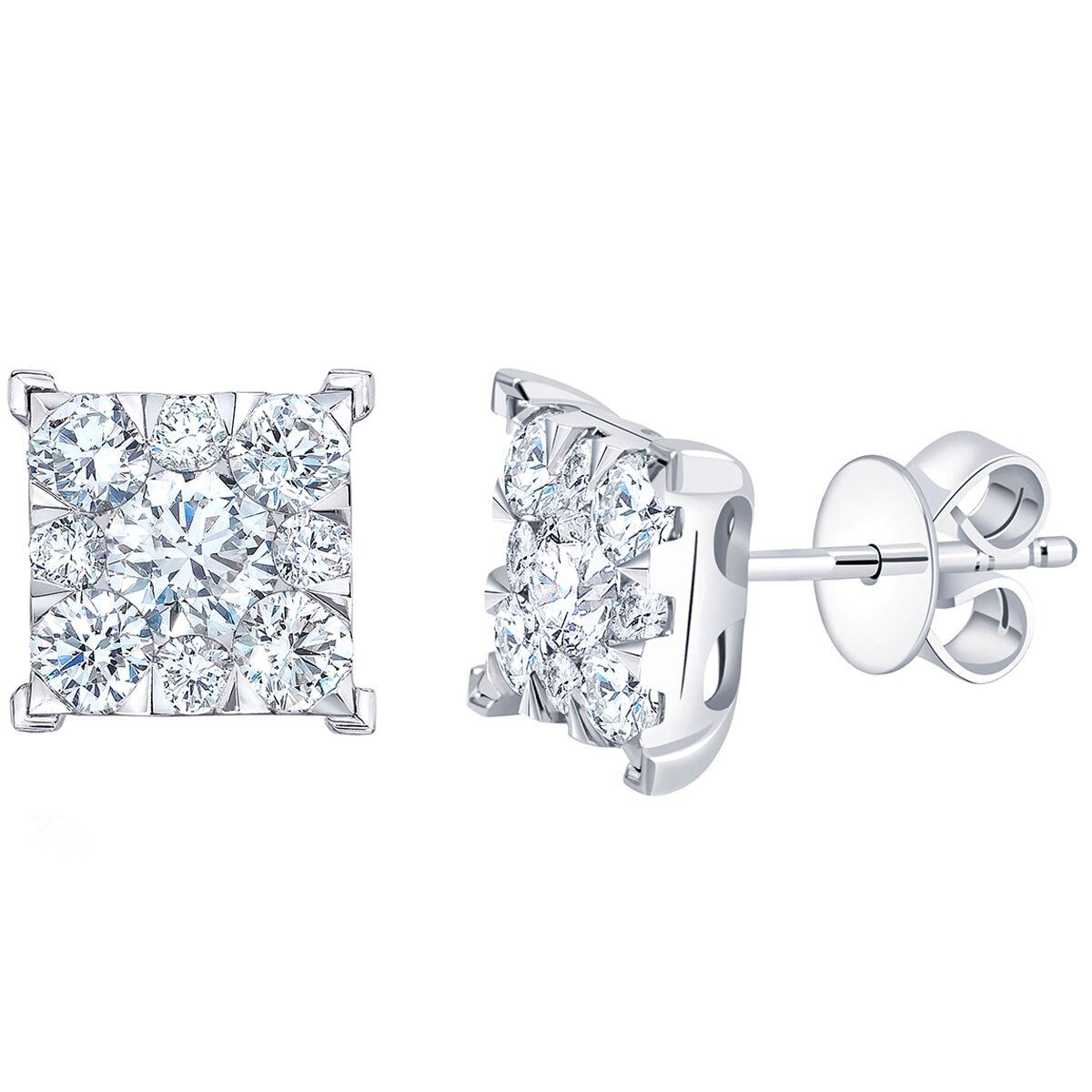 18KT White Gold 0.70ctw Round Brilliant Cut Diamond Square Earrings