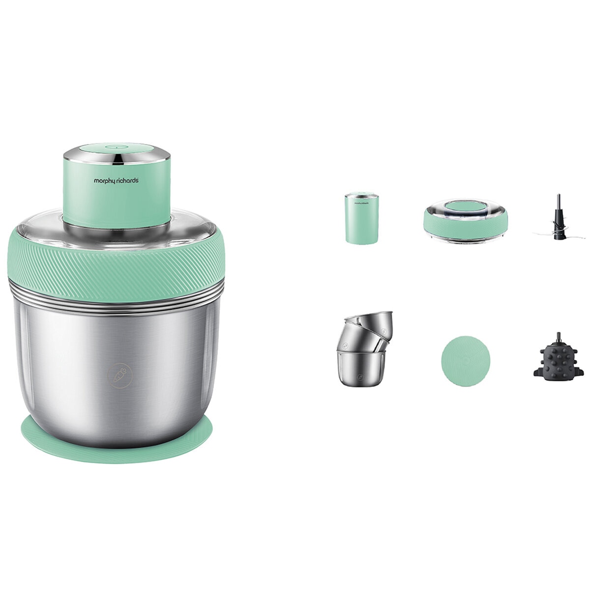 Morphy Richards Electric Chopper with 3 bowls + Accessories Spearmint Green MRCH35SG