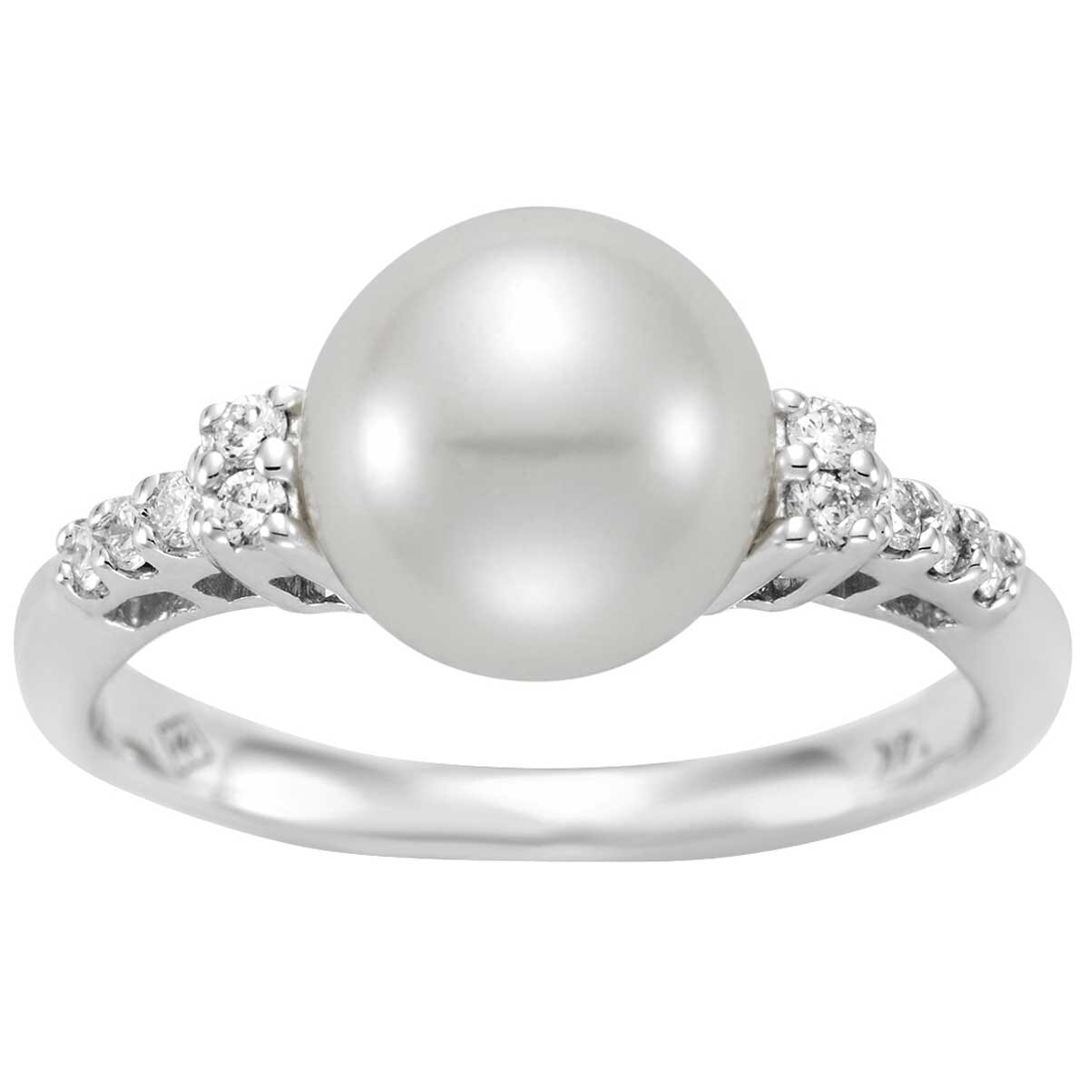 18KT White Gold 0.16ctw Diamond Cultured Freshwater Pearl Ring
