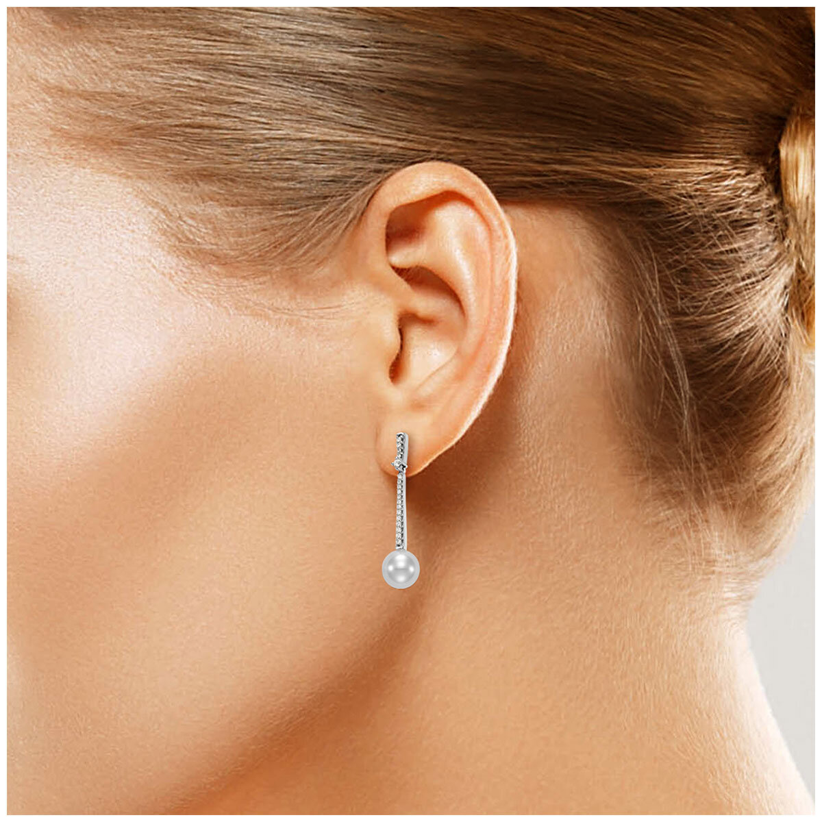18KT White Gold 0.16ctw Diamond Cultured Freshwater Pearl Earrings