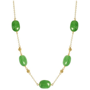 14KT Yellow Gold Dyed Green Jade Ball Station Necklace