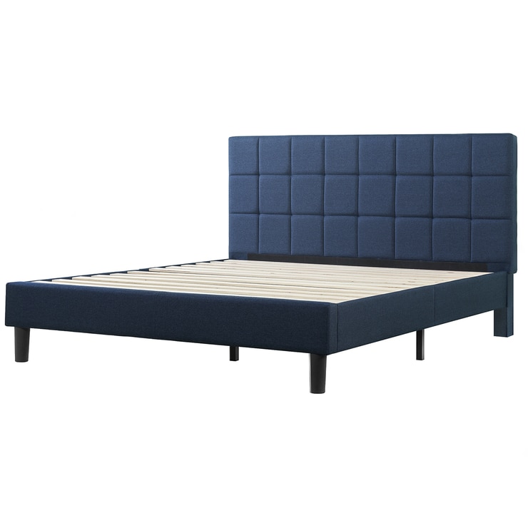 Blackstone Upholstered Square Stitched Platform King Bed Navy