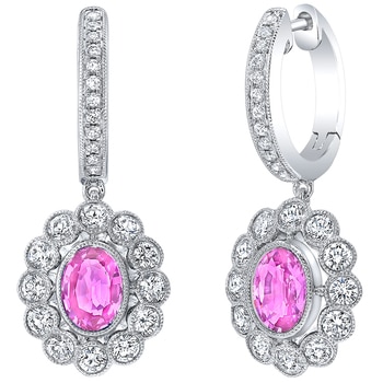 18KT White Gold Pink Sapphire and Diamond Earrings