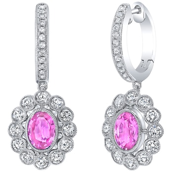 18KT White Gold Pink Sapphire And Diamond Earrings