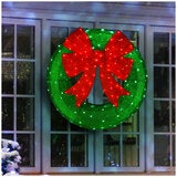 Light up Green Wreath with Red Bow 90.5cm Light up Green Wreath with Red Bow 90.5cm