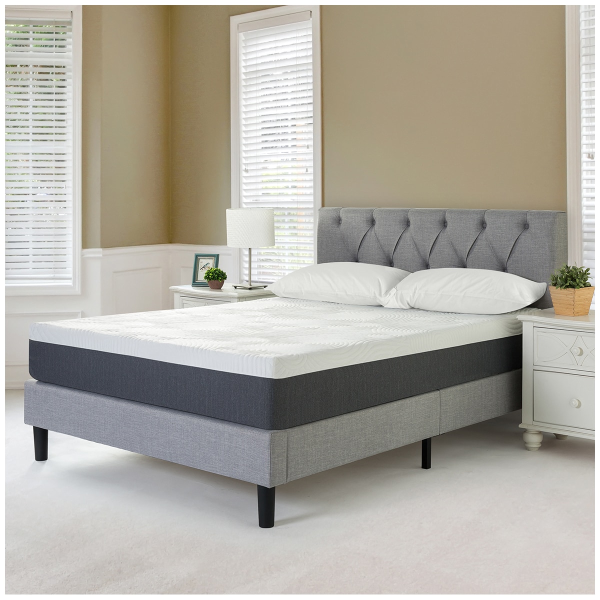 Upholstered Diamond Tufted Platform Bed Grey Single (Zinus)