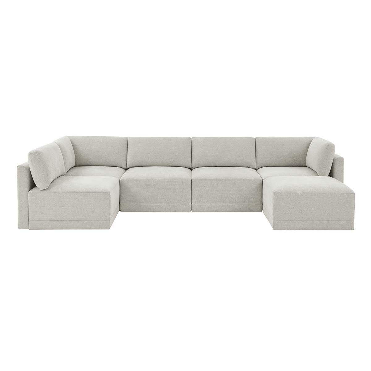 Thomasville 6PC Fabric Modular Sectional with Ottoman Light Grey