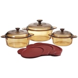 Visions Cookware 3pc Set with 3 Plastic Lids