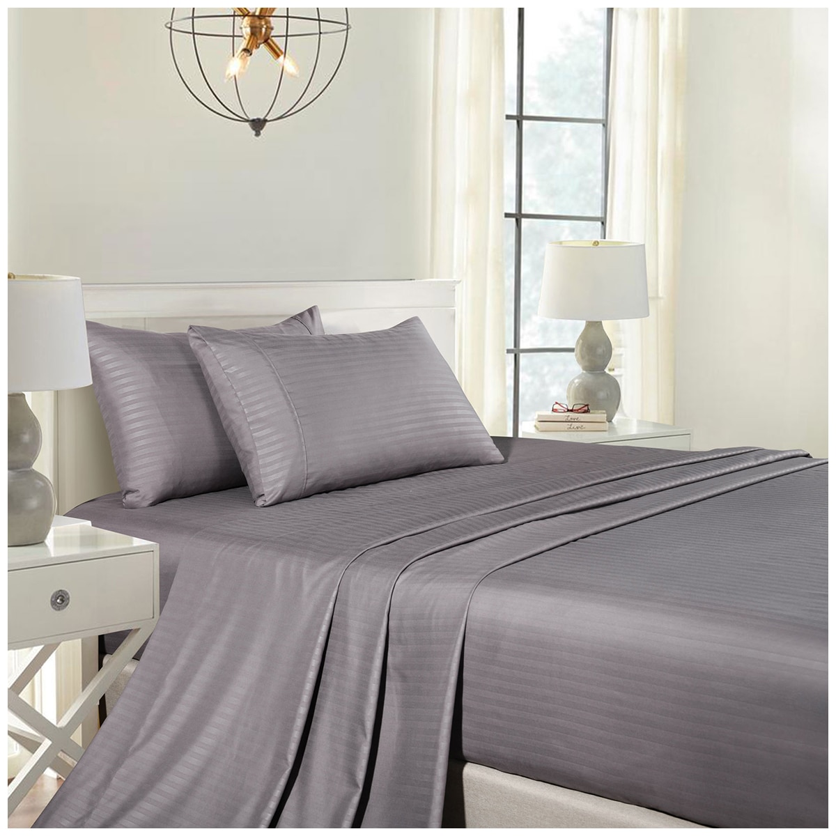 Bdirect Royal Comfort Blended Bamboo Sheet Set with stripes Double - Charcoal