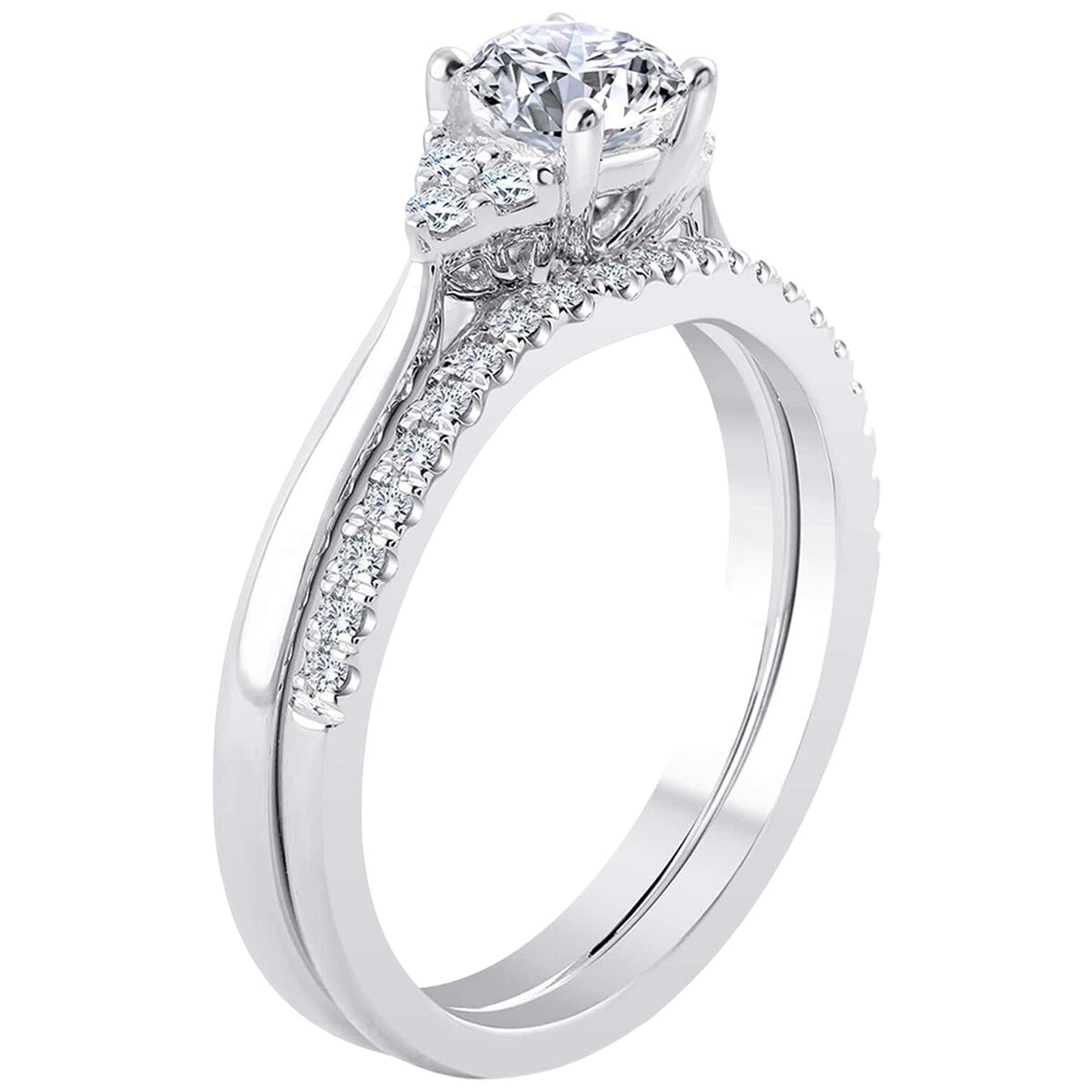 18KT White Gold 0.85ctw Diamond Bridal Set With 0.60ctw Centre
