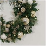 CGH 76.2cm Pre-Lit Decorated Holiday Wreath Metallic