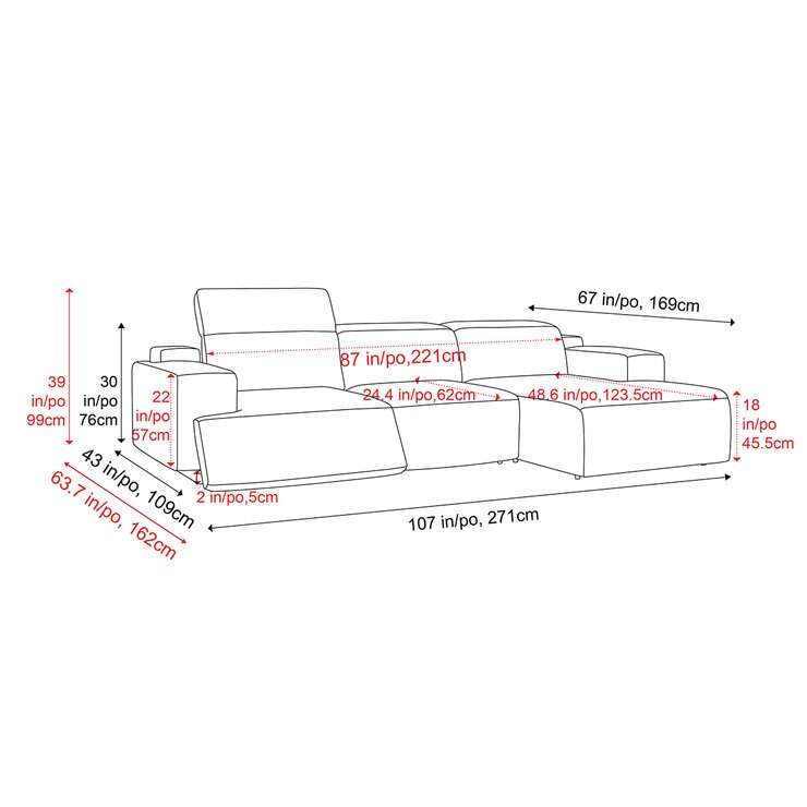 Valencia Valentina Leather Recliner Sectional Lounge With Right Chaise
