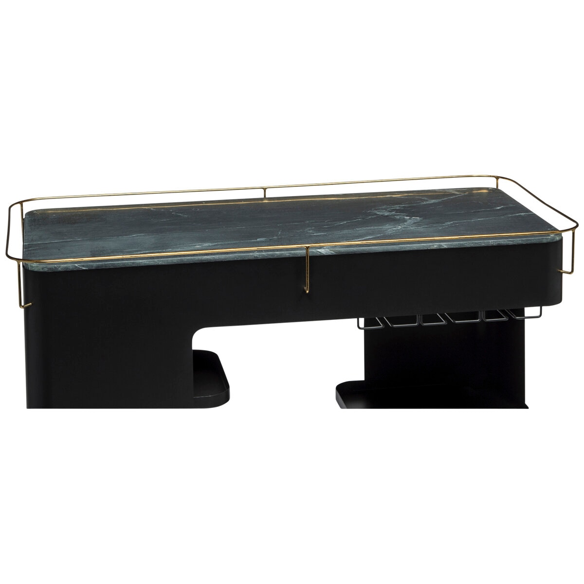 Wine Stash Black & Gold Bar Cart with Marble Top