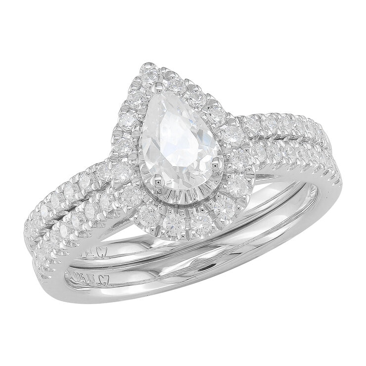 18KT White Gold 1.00ctw Diamond Bridal Set 0.50ctw Pear Centre