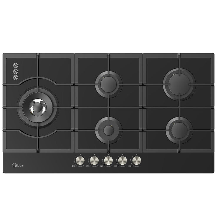 Midea 90cm Black Glass Gas Cooktop Black MCG90GBL Midea 90cm Black Glass Gas Cooktop Black MCG90GBL