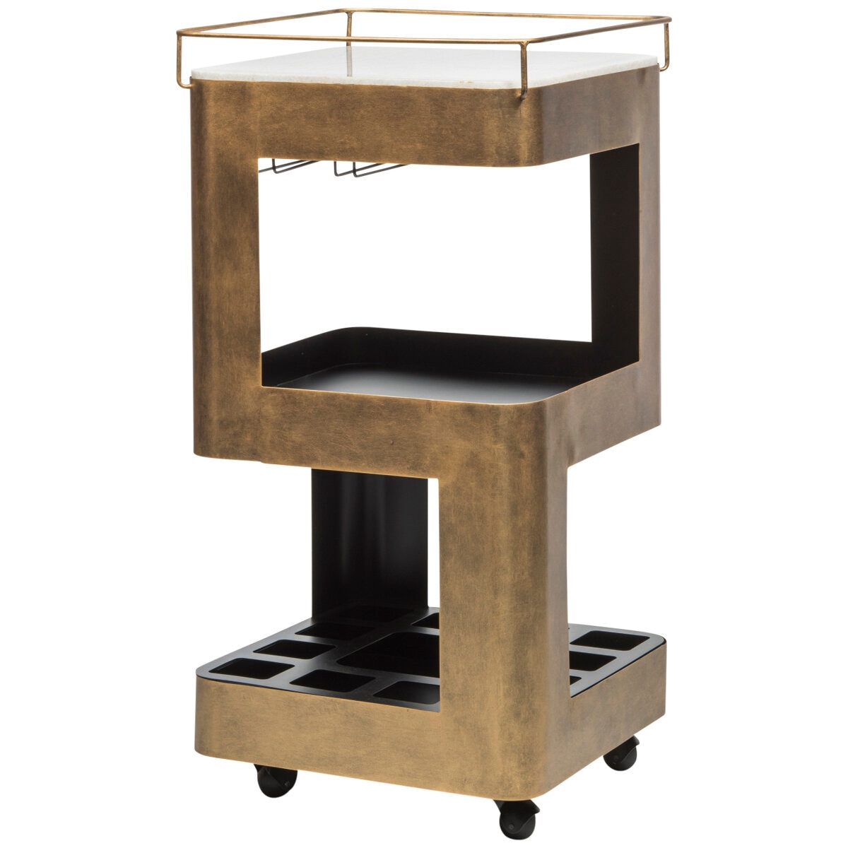 Wine Stash Miniature Bar Cart with Marble Top Industrial