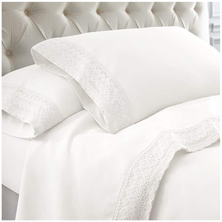 Kingtex Crochet-lace Microfibre Sheet Set 1500 Series Single - White/White Kingtex Crochet-lace Microfibre Sheet Set 1500 Series Single - White/White