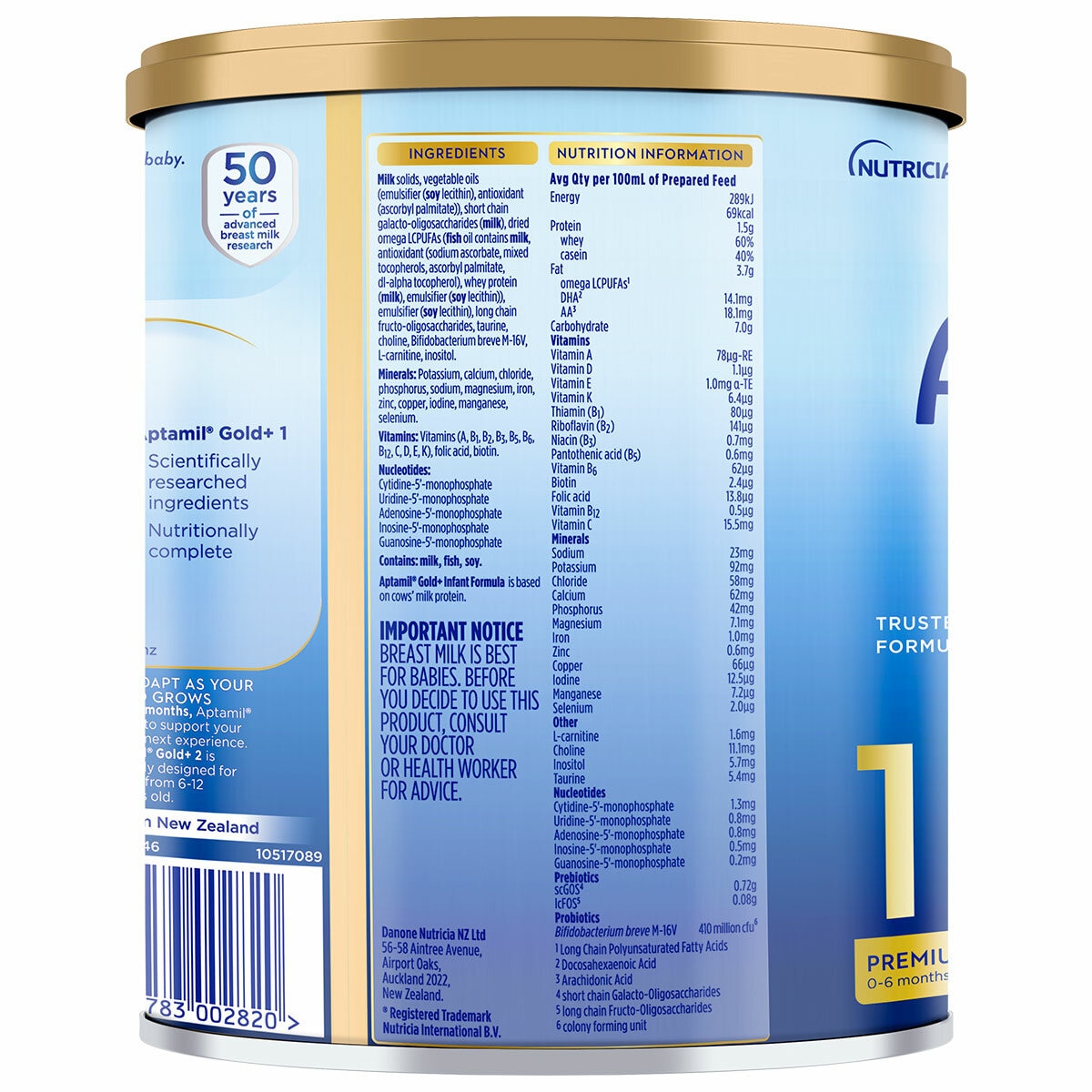 Aptamil Gold+ Stage 1 Infant Formula 0-6 Months 3 x 900g