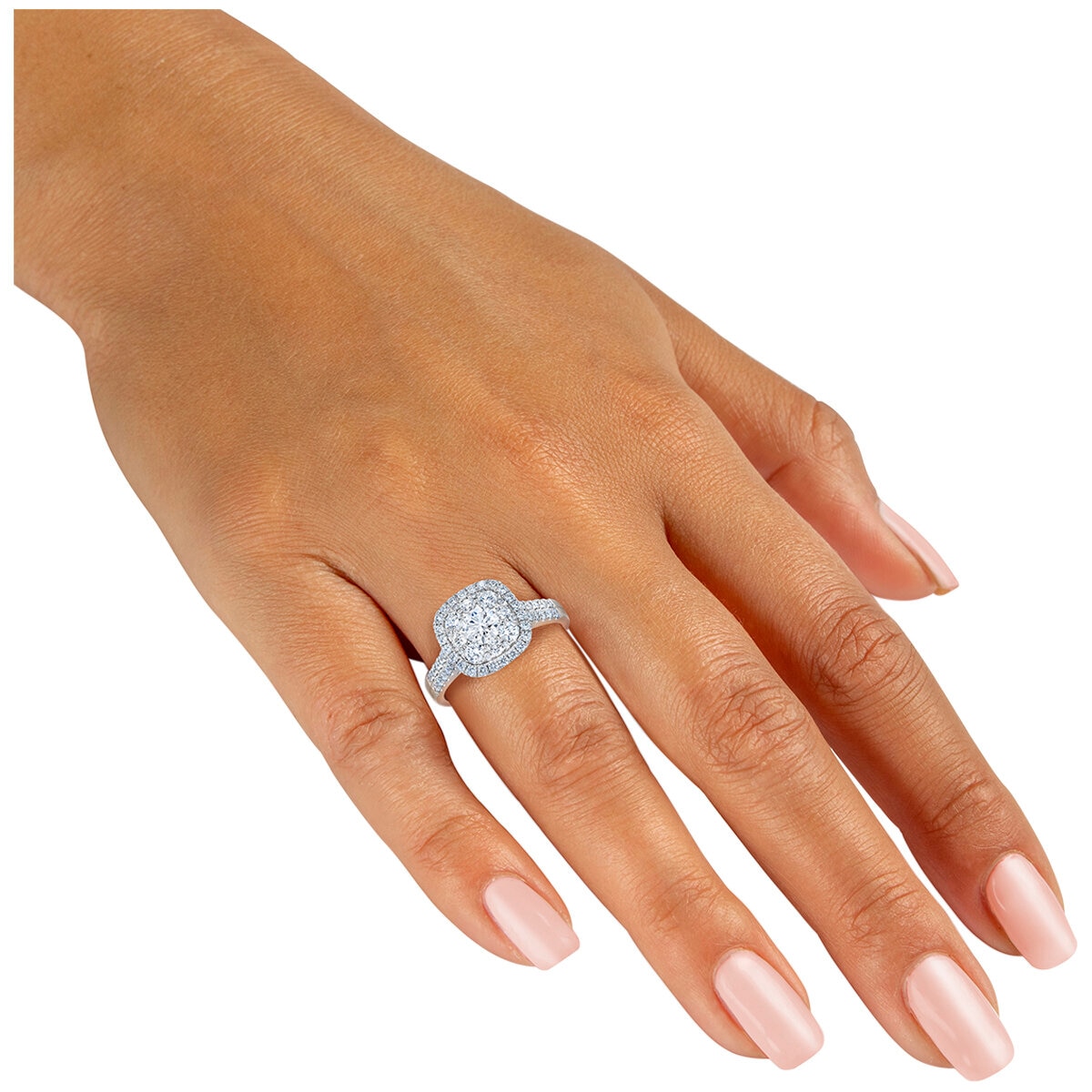18KT White Gold 1.50ctw Round Brilliant Square Halo Diamond Ring
