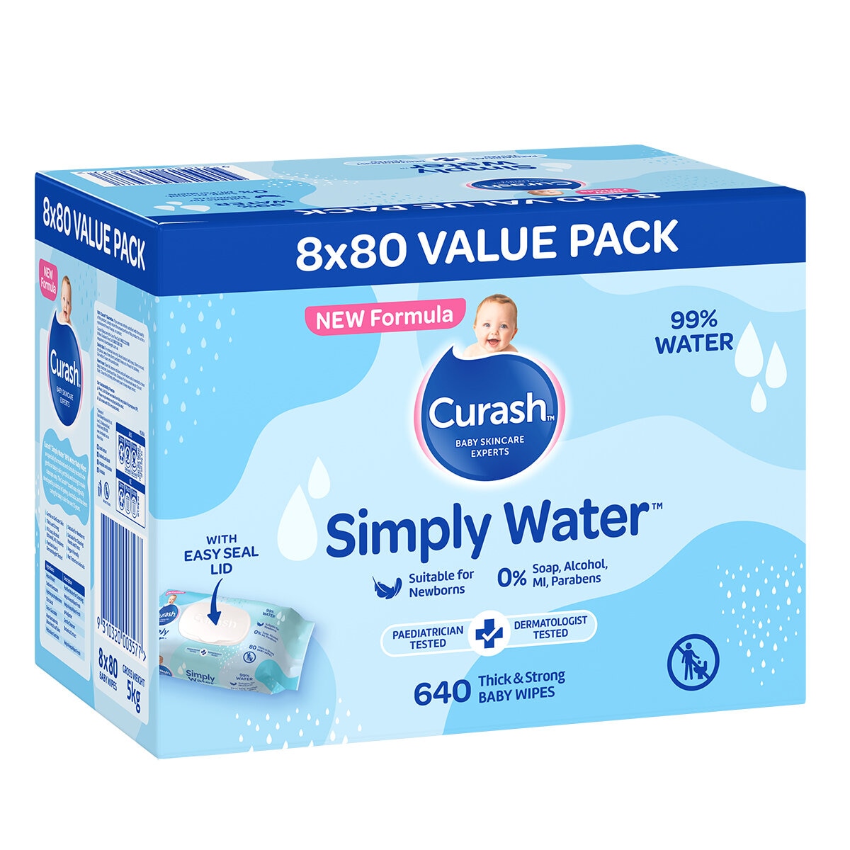 Curash Simply Water Baby Wipes 8 x 80