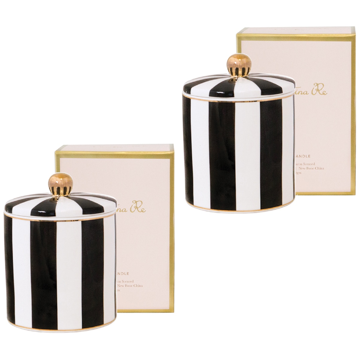 Cristina Re Candles 2pk - Vanilla Macaron (Ebony & Ivory Stripe)