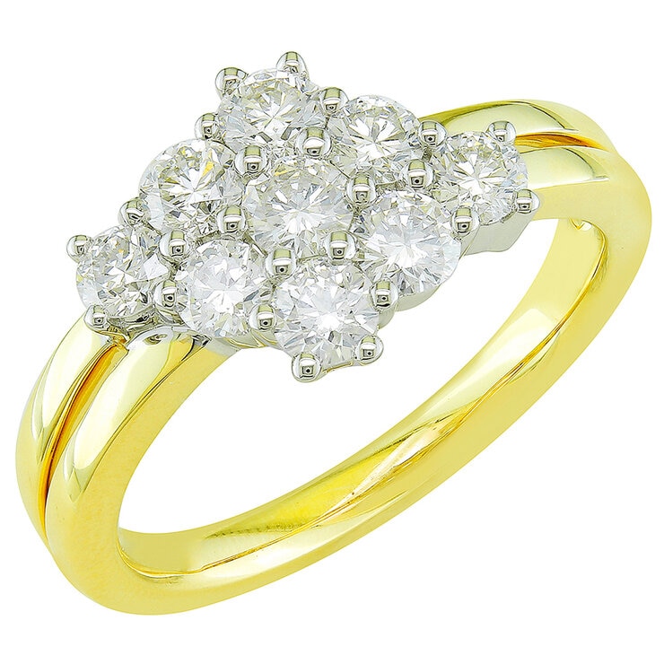 14KT Two Tone Gold 1.00ctw Round Diamond Cluster Ring