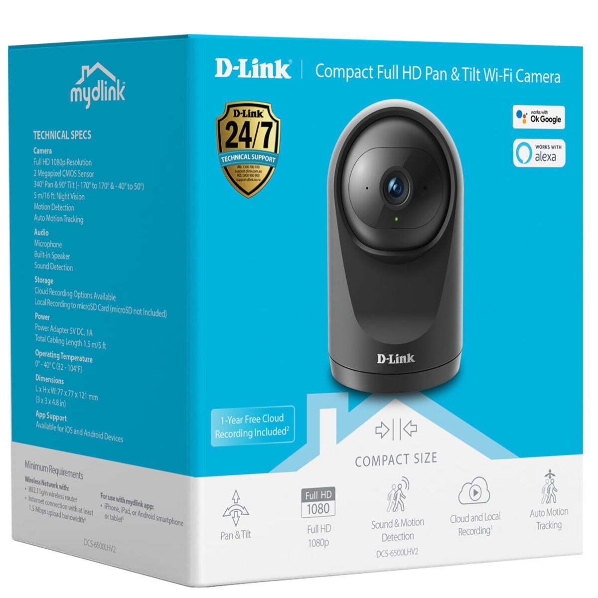 D-Link Compact Full HD Auto Tracking Pan & Tilt Wi-Fi Camera Twin Pack