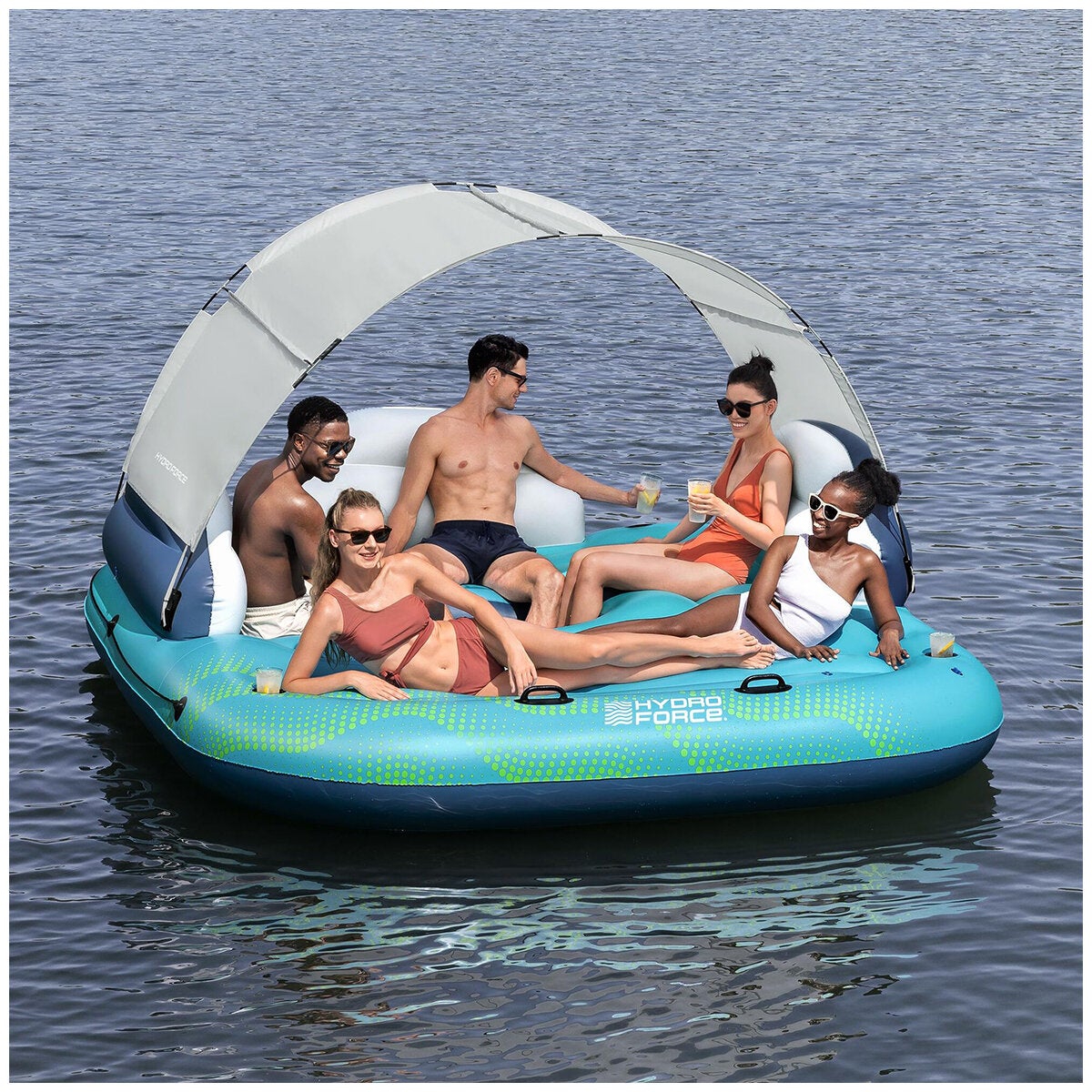 Hydro Force Sunny Lounge 5-Person Inflatable Island with Sunshade 2.8M