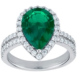 18KT White Gold Lab Created Emerald and Diamond Ring