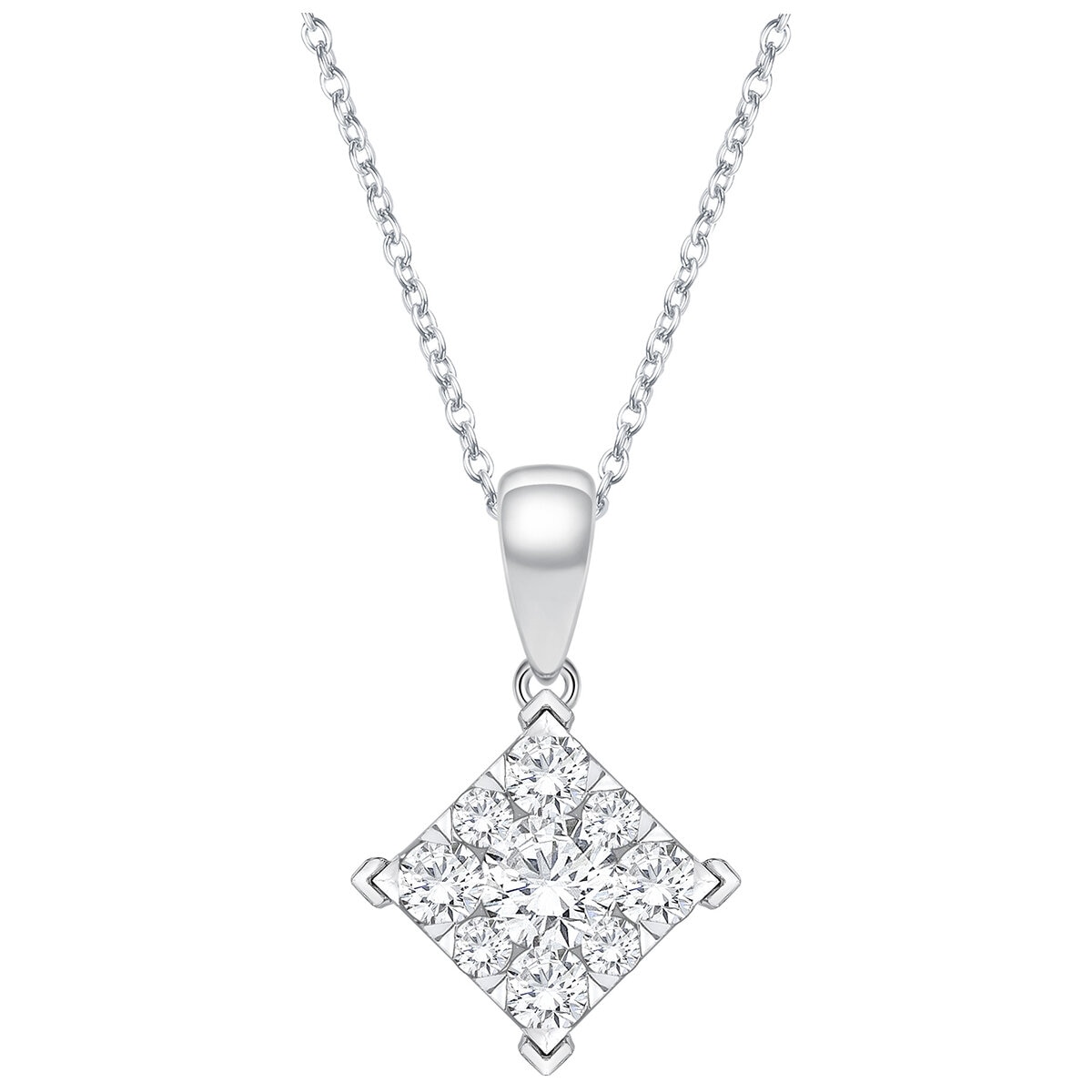18KT White Gold 0.25ctw Diamond Square Shape Pendant