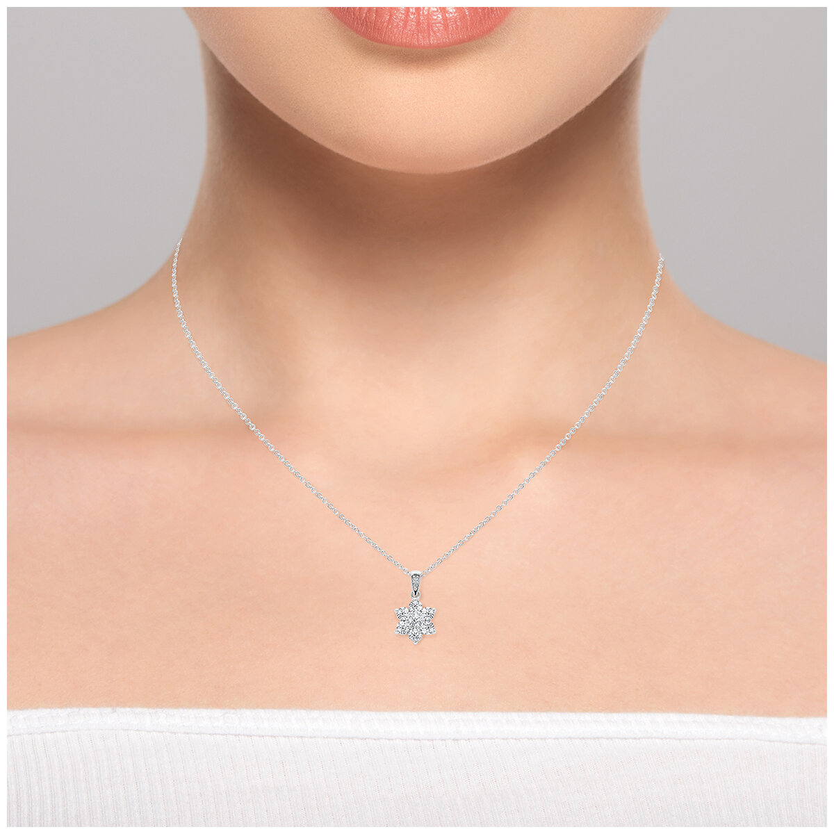 18KT White Gold 1ctw Round Diamond Nine Stone Cluster Pendant