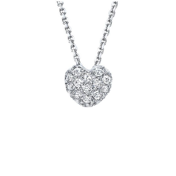 18KT White Gold 0.23CTW Round Diamond Pave Heart Necklace/