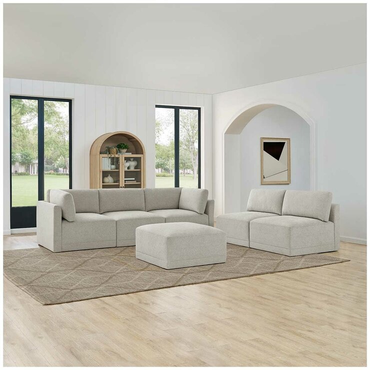 Thomasville 6PC Fabric Modular Sectional with Ottoman Light Grey