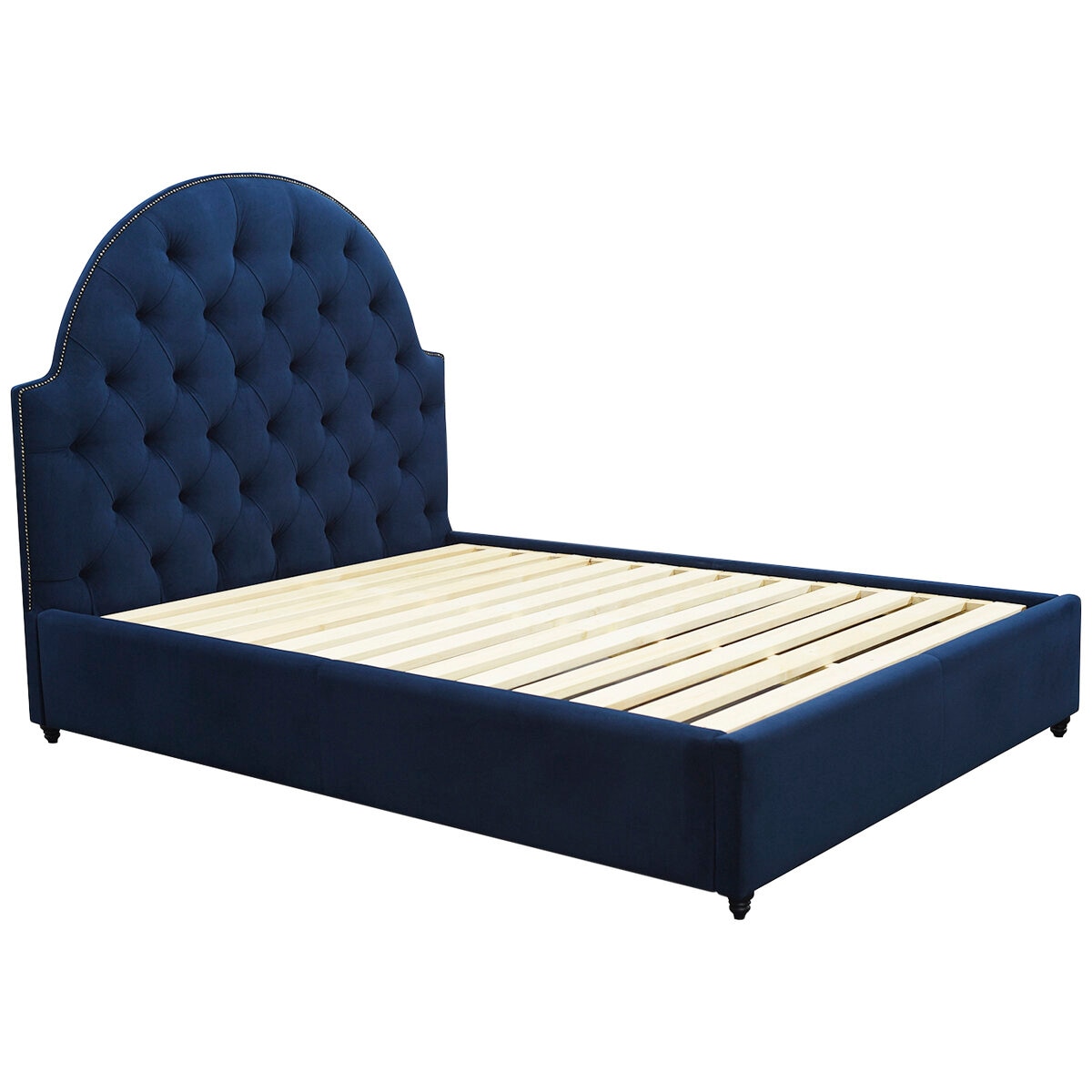 Moran Princess Queen BedHead With Encasement With Slatted Base Plush Indigo