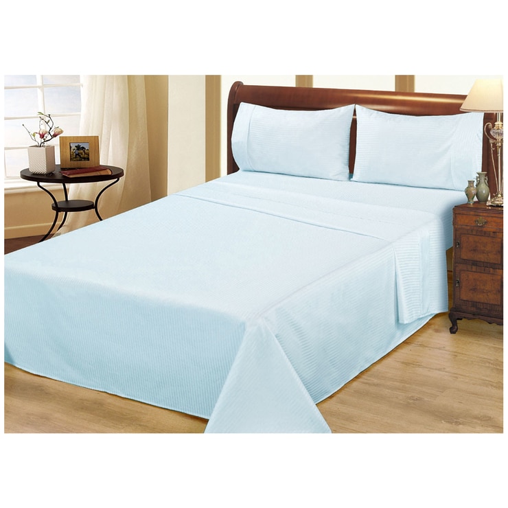 Ramesses 1000 TC Pima Cotton Narrow Stripe Queen Sheet Set Ice Blue