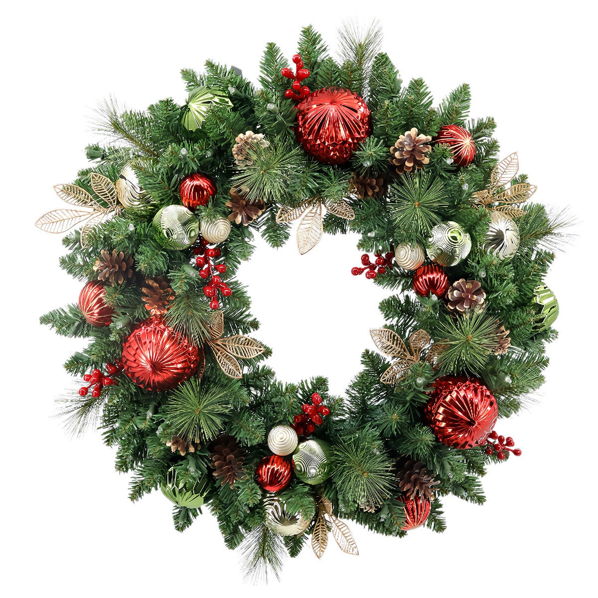 CGH 76.2cm Pre-Lit Decorated Holiday Wreath Red
