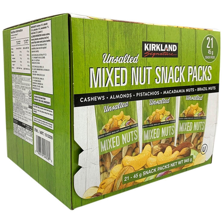 Kirkland Signature Unsalted Mixed Nut Snack Packs 21 x 45g