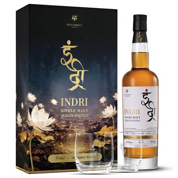 Indri Trini Single Malt Indian Whiskey 700ml and 2 Glasses Gift Pack Indri Trini Single Malt Indian Whiskey 700ml and 2 Glasses Gift Pack