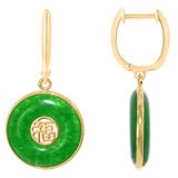 14K Yellow Gold Green Dyed Jade Good Luck Earrings/