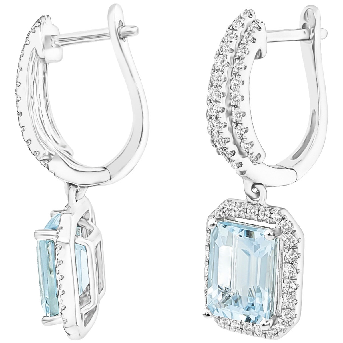 0.50ctw Diamond with Emerald Cut Aquamrine Drop Earrings