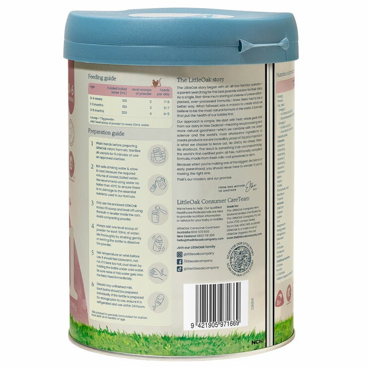 LittleOak Natural Goat Milk Toddler Milk with Olive Oil  Stage 1 6x 800g