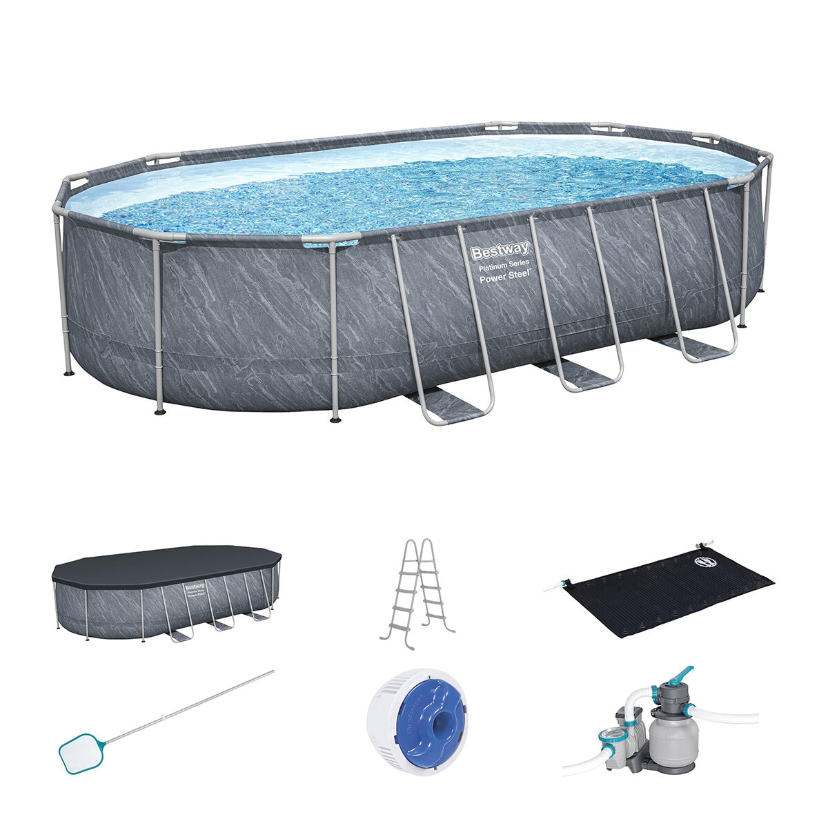 Bestway Platinum Series Power Steel 6.10m x 3.66m x 1.22m Above Ground Pool Set/