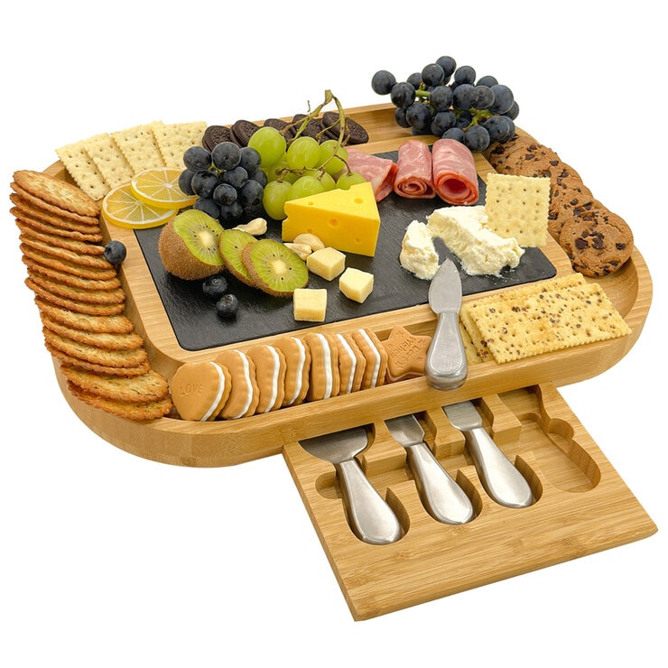 Carrara Bamboo Cheese Board With Stainless Steel Knives