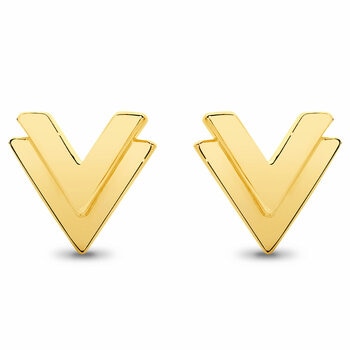 24KT Yellow Gold V Shaped Stud Earrings