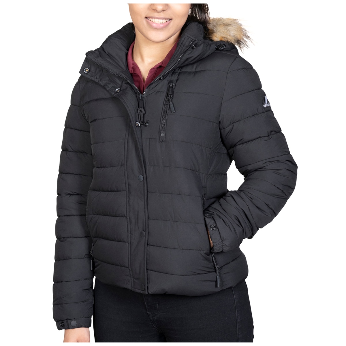 Superdry Women’s Faux Fur Fuji Hooded Jacket Black