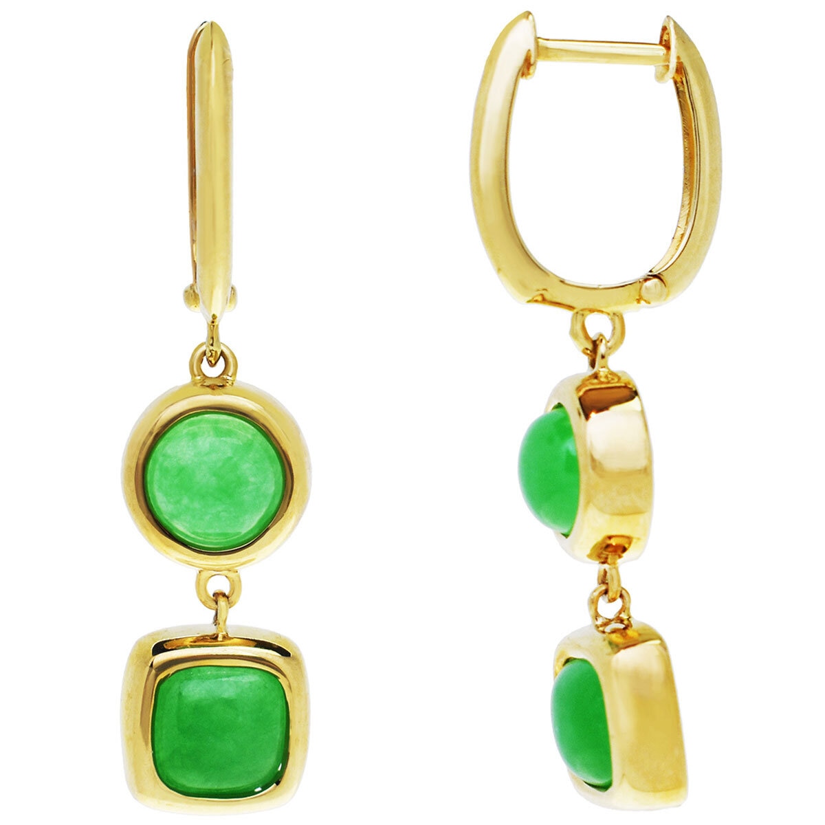 14KT Yellow Gold Dyed Green Jade 2 Tone Hoop Earrings