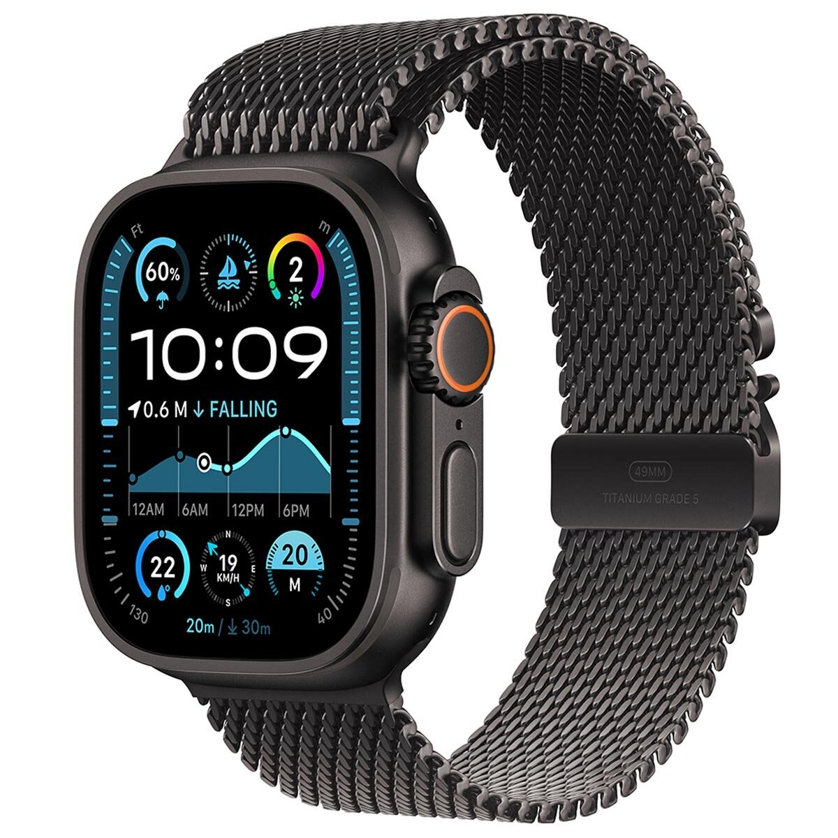 Apple Watch Ultra 2 GPS + Cellular 49mm Black Titanium Case With Black Titanium Milanese Loop L